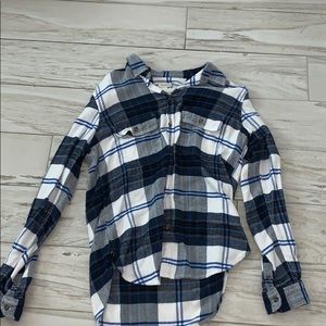 a blue and white flannel